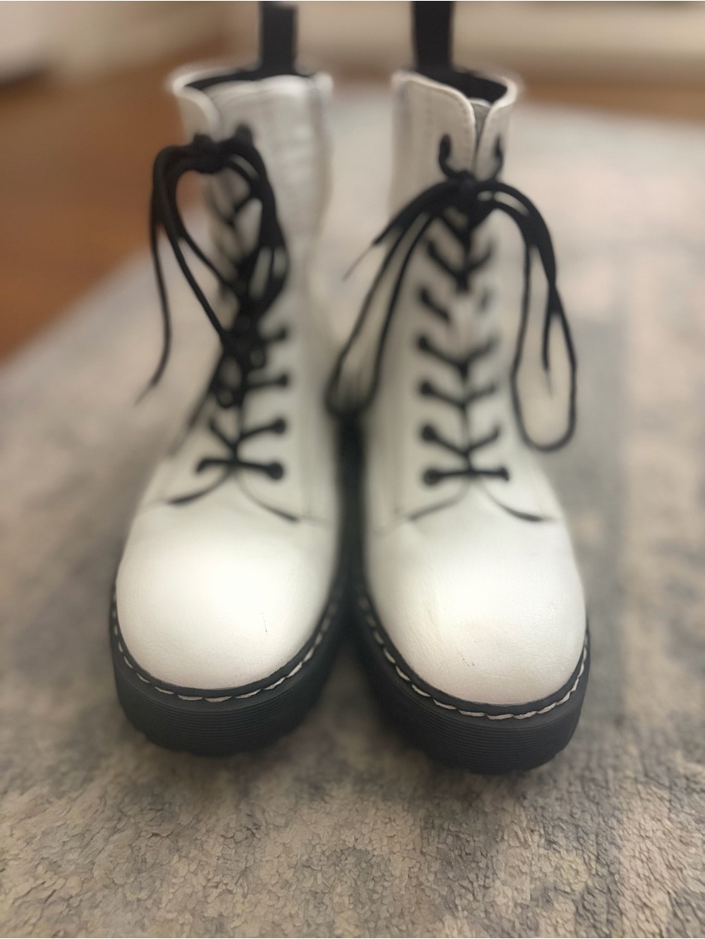 Hayden White Kids Lace-Up Combat Boots with Black Soles